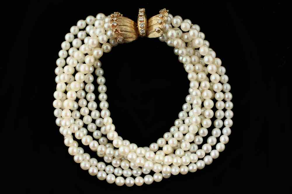 Appraisal: BRACELET - One K yellow gold multi-strand pearl bracelet with