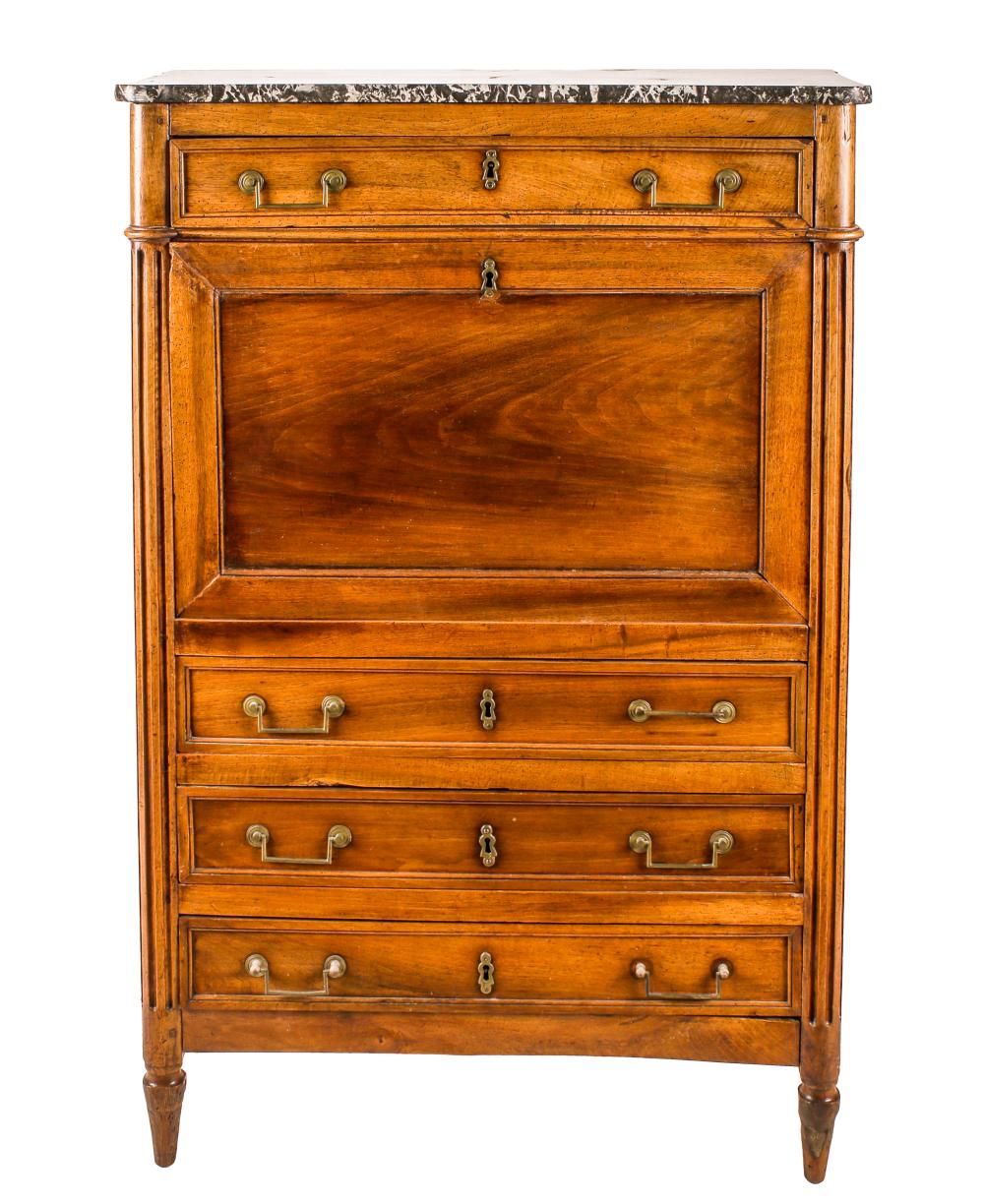 Appraisal: FRENCH FRUITWOOD SECRETAIRE A ABBATANT th century with marble top