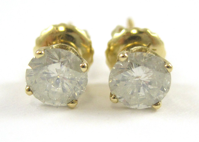 Appraisal: PAIR OF DIAMOND AND YELLOW GOLD EAR STUDS each k