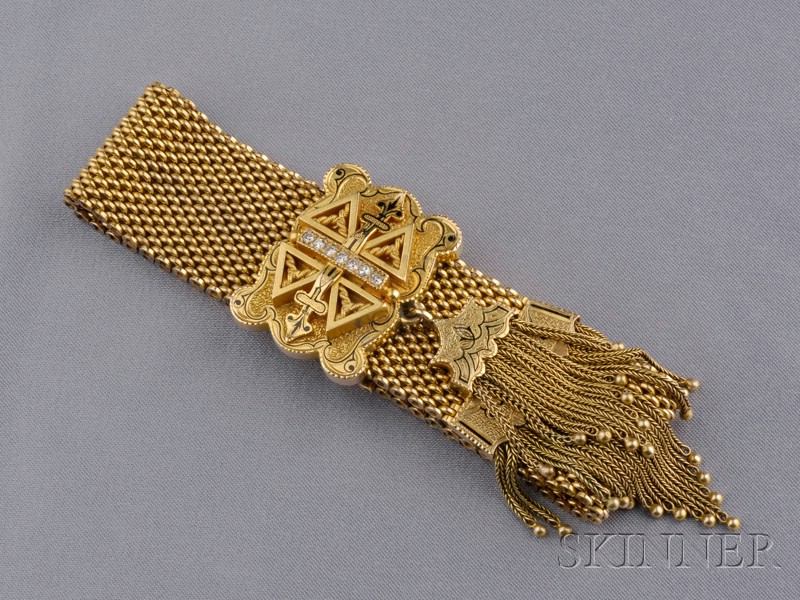 Appraisal: kt Gold Enamel and Diamond Slide Bracelet the shaped slide