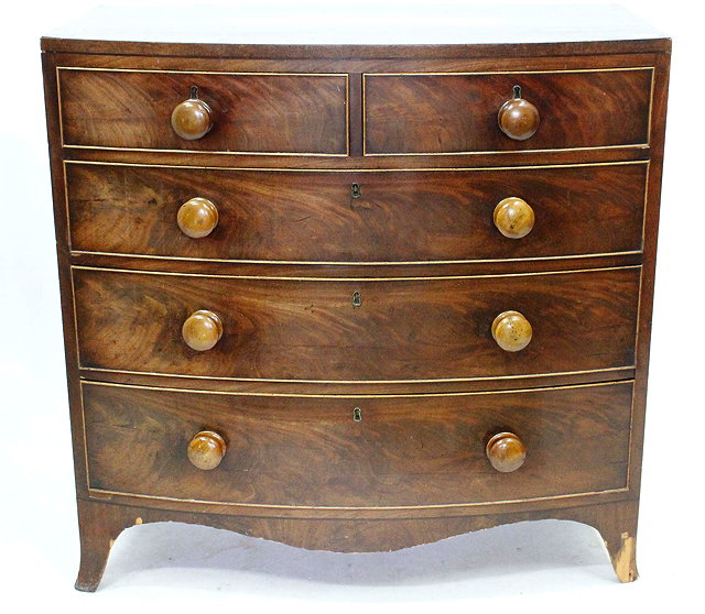 Appraisal: A TH CENTURY MAHOGANY BOW FRONTED CHEST OF TWO SHORT