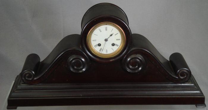 Appraisal: French mahogany tambour mantle clock porcelain dial missing back door