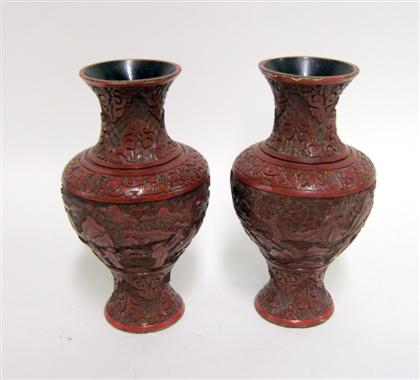 Appraisal: Pair of Chinese cinnabar lacquer baluster vasesQing dynasty