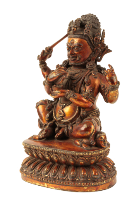 Appraisal: A SINO-TIBETAN LACQUERED GILT BRONZE FIGURE OF A GUARDIAN Ming