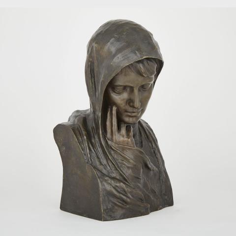 Appraisal: French Patinated Bronze Bust of a Young Woman C D