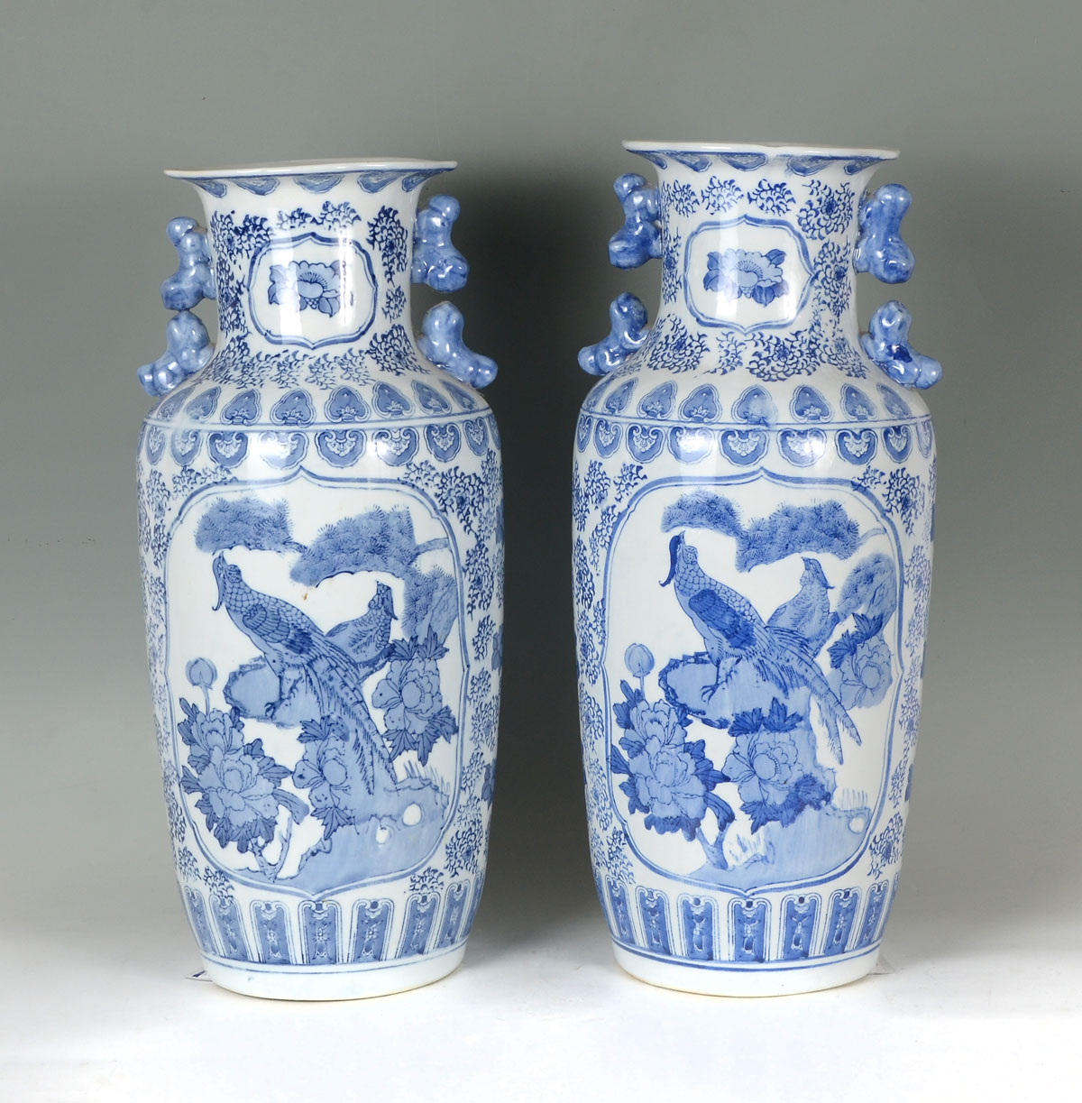 Appraisal: PAIR OF ASIAN BLUE WHITE VASES Large blue white vases