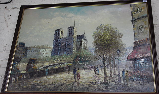 Appraisal: AN OIL PAINTING of a Parisian view with Notre Dame