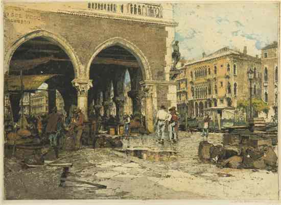 Appraisal: Luigi Kasimir Austrian - Venetian Fish Market aquatint signed Luigi