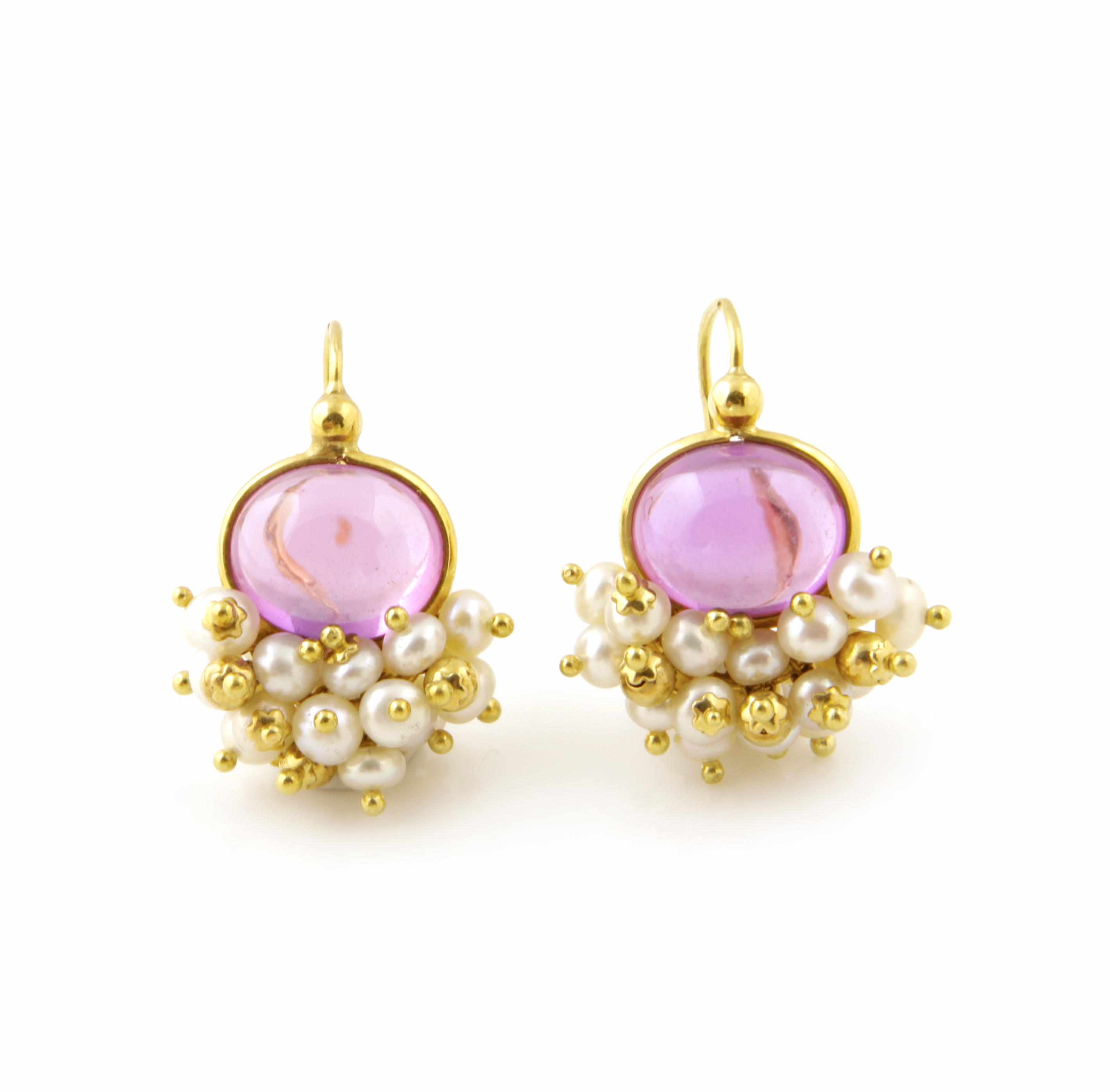 Appraisal: A pair of pink tourmaline seed pearl and k gold