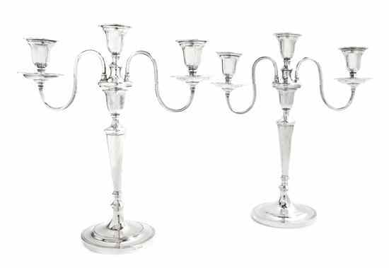 Appraisal: A Pair of English Silver Three-Light Candelabra Crichton Co having