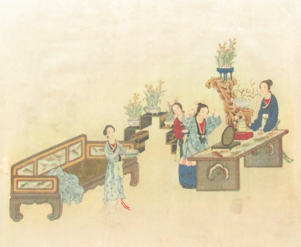 Appraisal: thC Japanese School Ladies at leisure before settee and plants