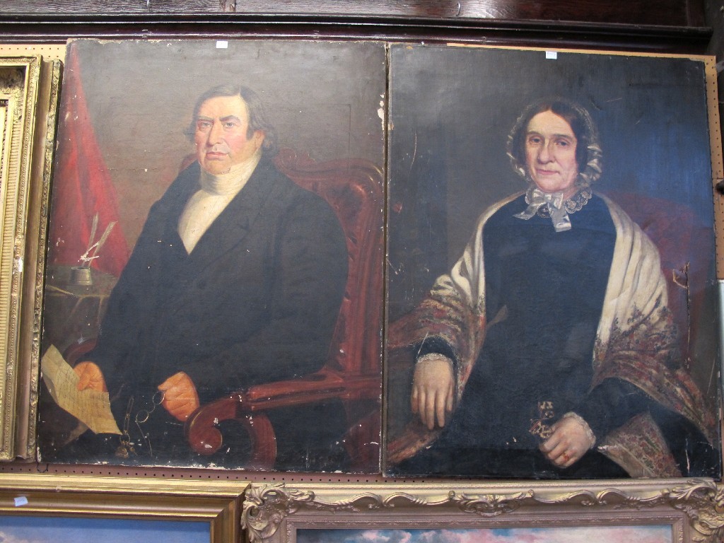 Appraisal: Pair of th century oil on canvas portraits of a