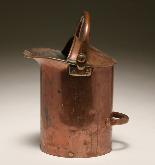 Appraisal: Large early copper can pail with handles pouring lip hooded