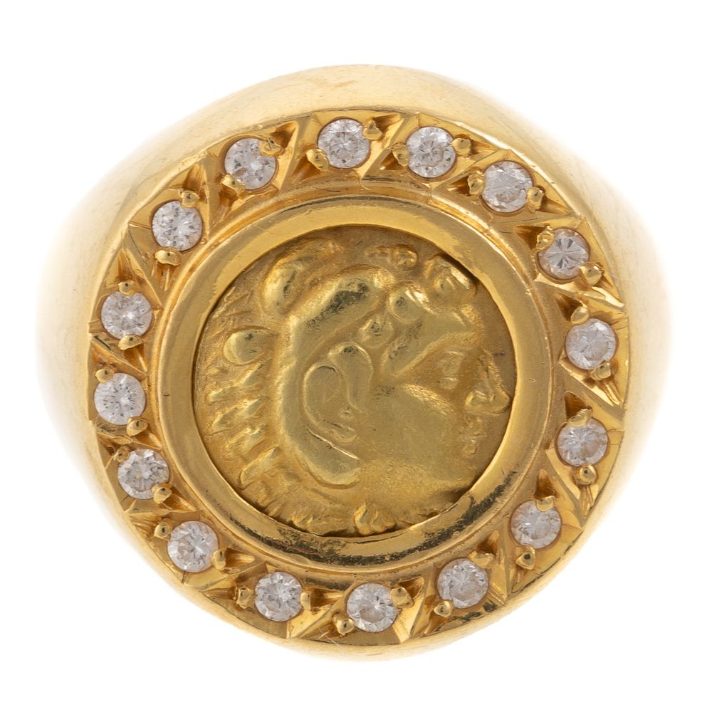 Appraisal: A Diamond Ancient Macedonian Greek Coin Ring K yellow gold