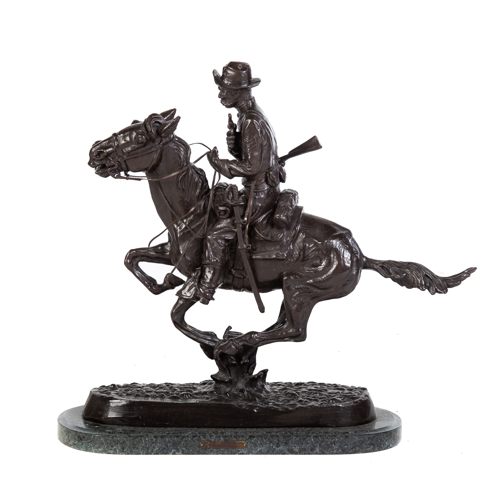 Appraisal: AFTER REMINGTON TROOPER OF THE PLAINS BRONZE in H mounted