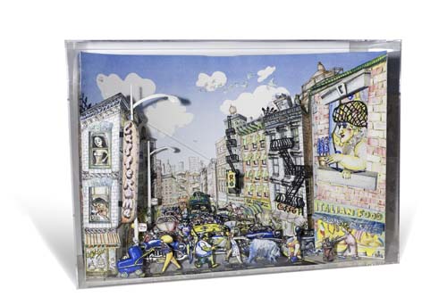 Appraisal: RED GROOMS Little Italy Three-dimensional color lithograph in a Plexiglas