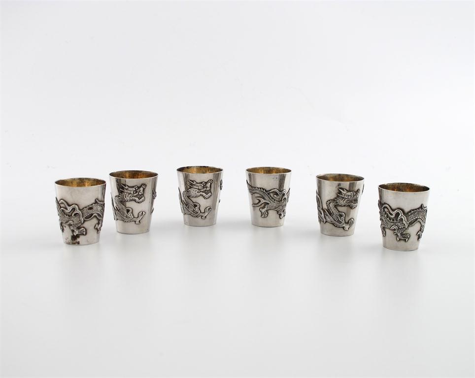 Appraisal: A set of six Chinese silver beakers