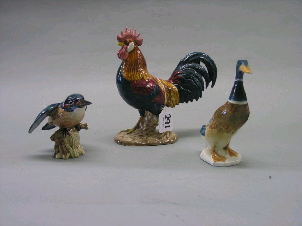 Appraisal: Three Beswick Birds Leghorn Cockerel Kingfisher gloss and standing Mallard