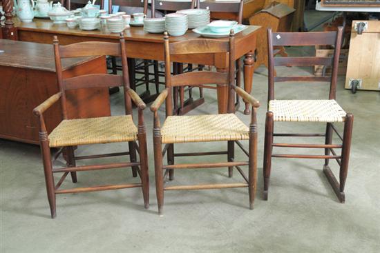 Appraisal: EIGHT LADDERBACK CHAIRS Including six matching chairs with woven seats