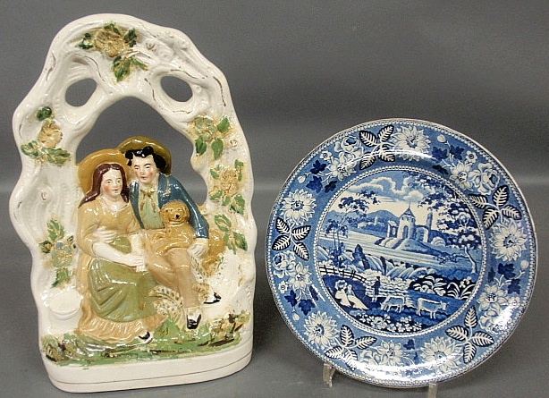 Appraisal: - English Staffordshire figural group c x and a blue