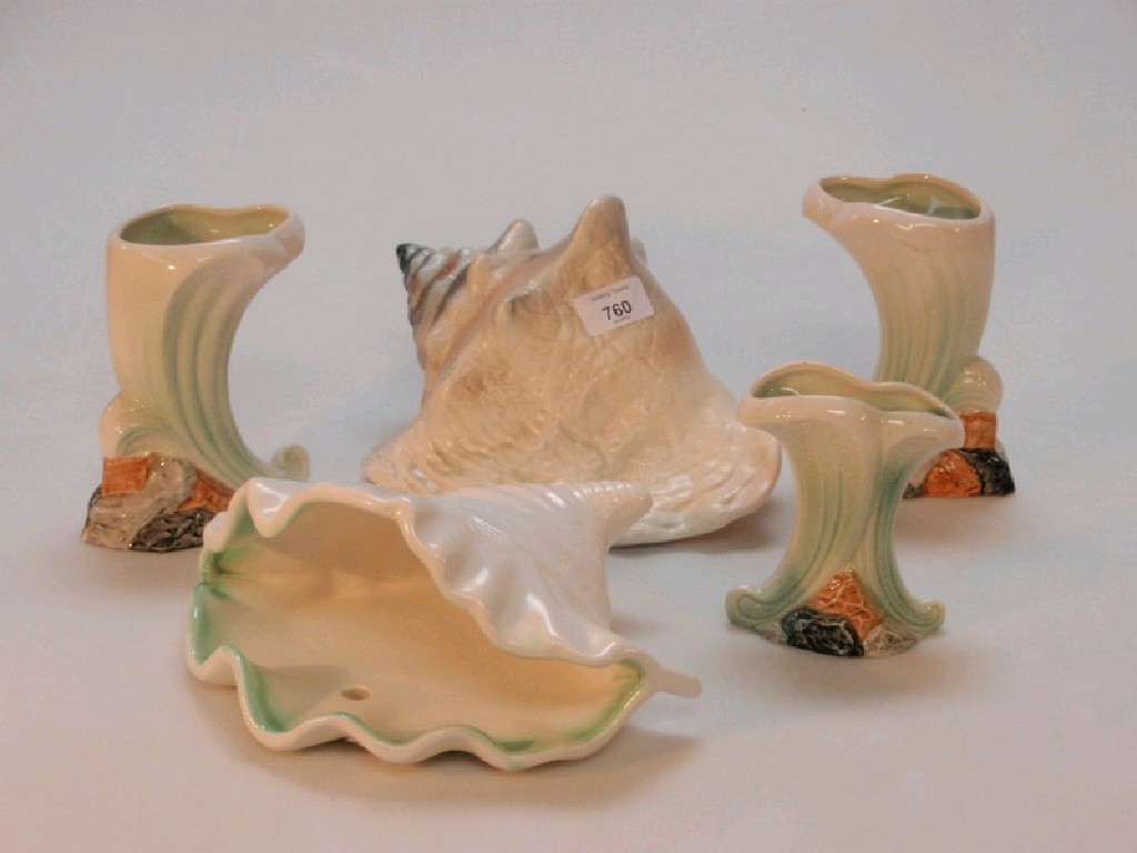 Appraisal: Sylvac shell wall pocket another shell bowl and three vases