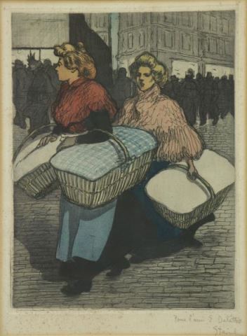 Appraisal: STEINLEN Theophile A Blanchisseuses Reportantl'Ouvrage Etching Aquatint and Drypoint Signed