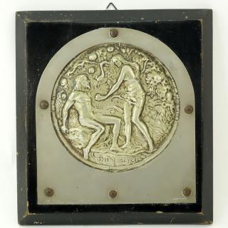 Appraisal: Antique Judaica Silver Repouss Plaque Adam and Eve Antique Judaica