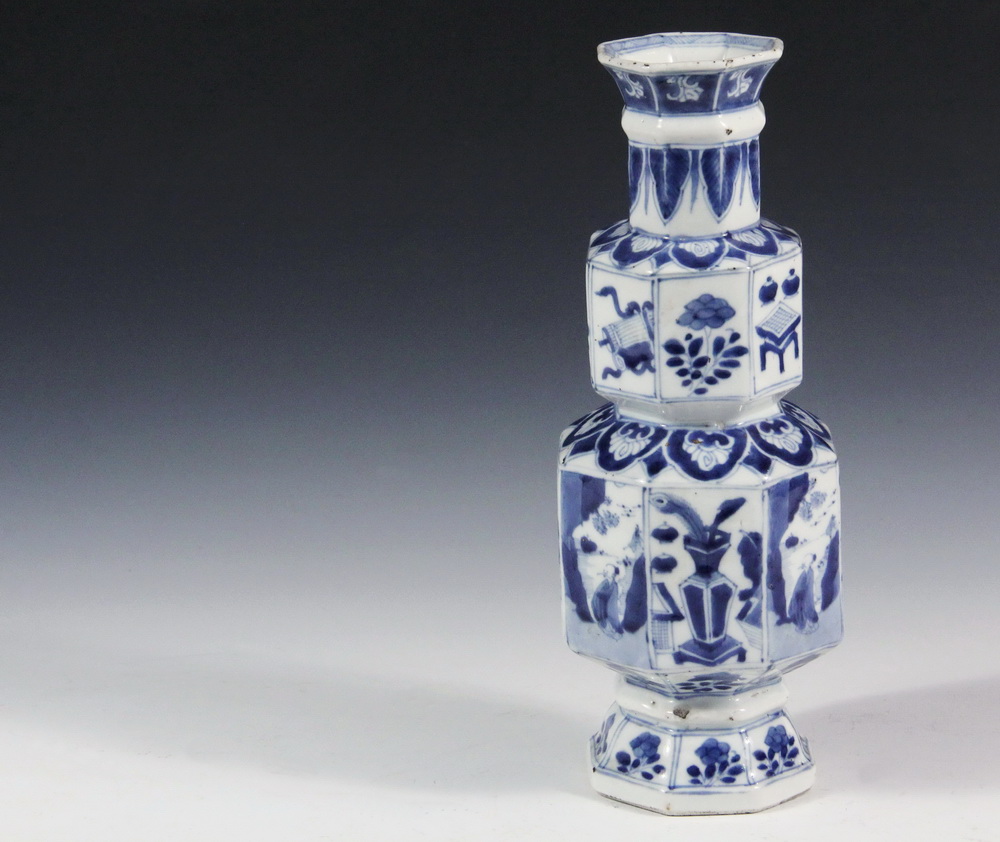 Appraisal: RARE FORM CHINESE PORCELAIN VASE - Eight-Sided Two-Tiered Kangxhi Vase