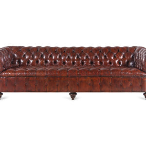 Appraisal: A Leather-Upholstered Chesterfield Sofa th Century Height x width x