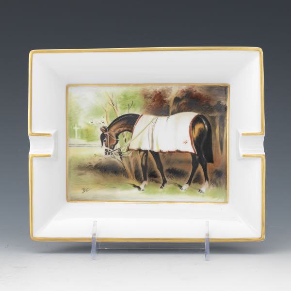 Appraisal: HERMES PARIS PORCELAIN EQUESTRIAN ASH TRAY x x Rectangular porcelain