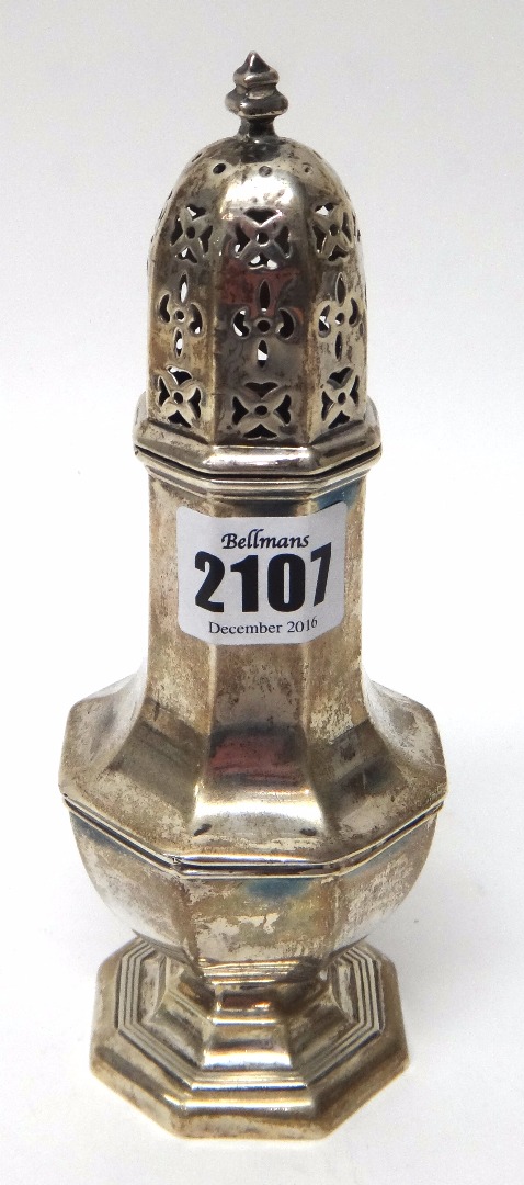 Appraisal: A silver sugar caster of octagonal baluster form probably Birmingham