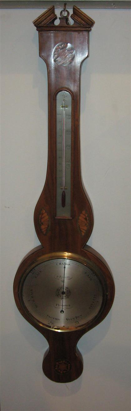 Appraisal: Georgian style barometer with shell inlaid motif H in