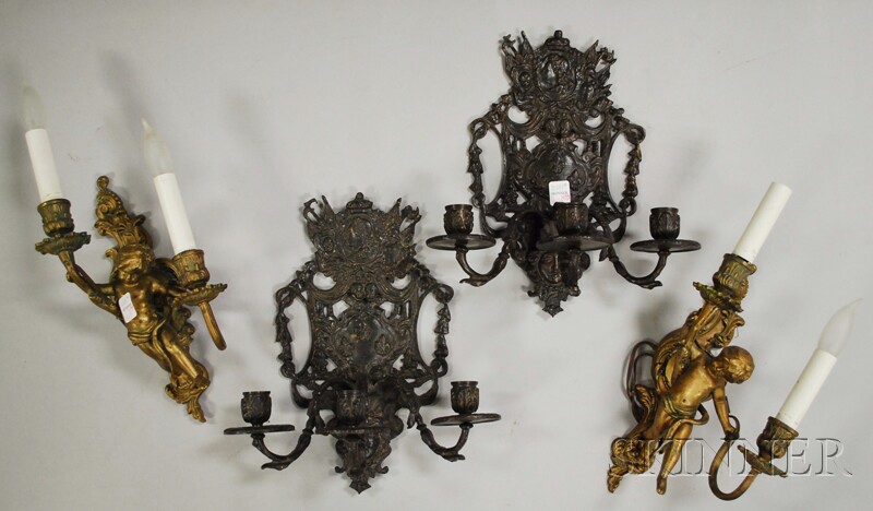 Appraisal: Two Pairs of Decorative Bronze Wall Sconces a pair of