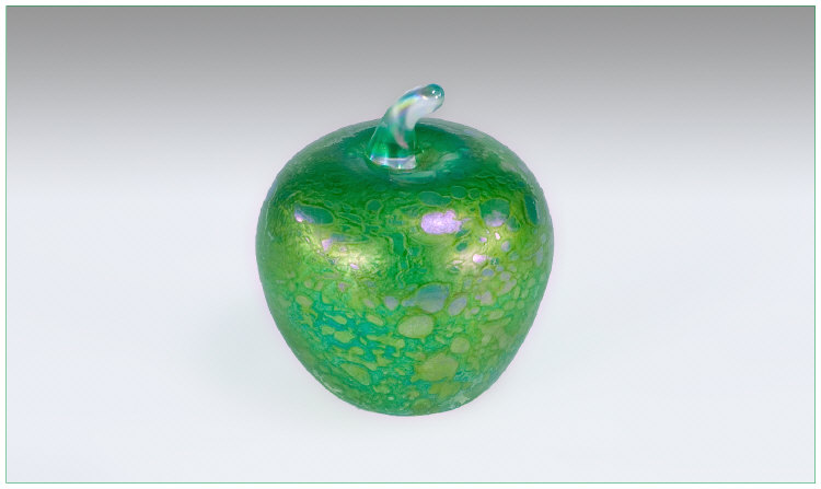 Appraisal: John Ditchfield Glass Paperweight Green Opalescent Modelled As An Apple