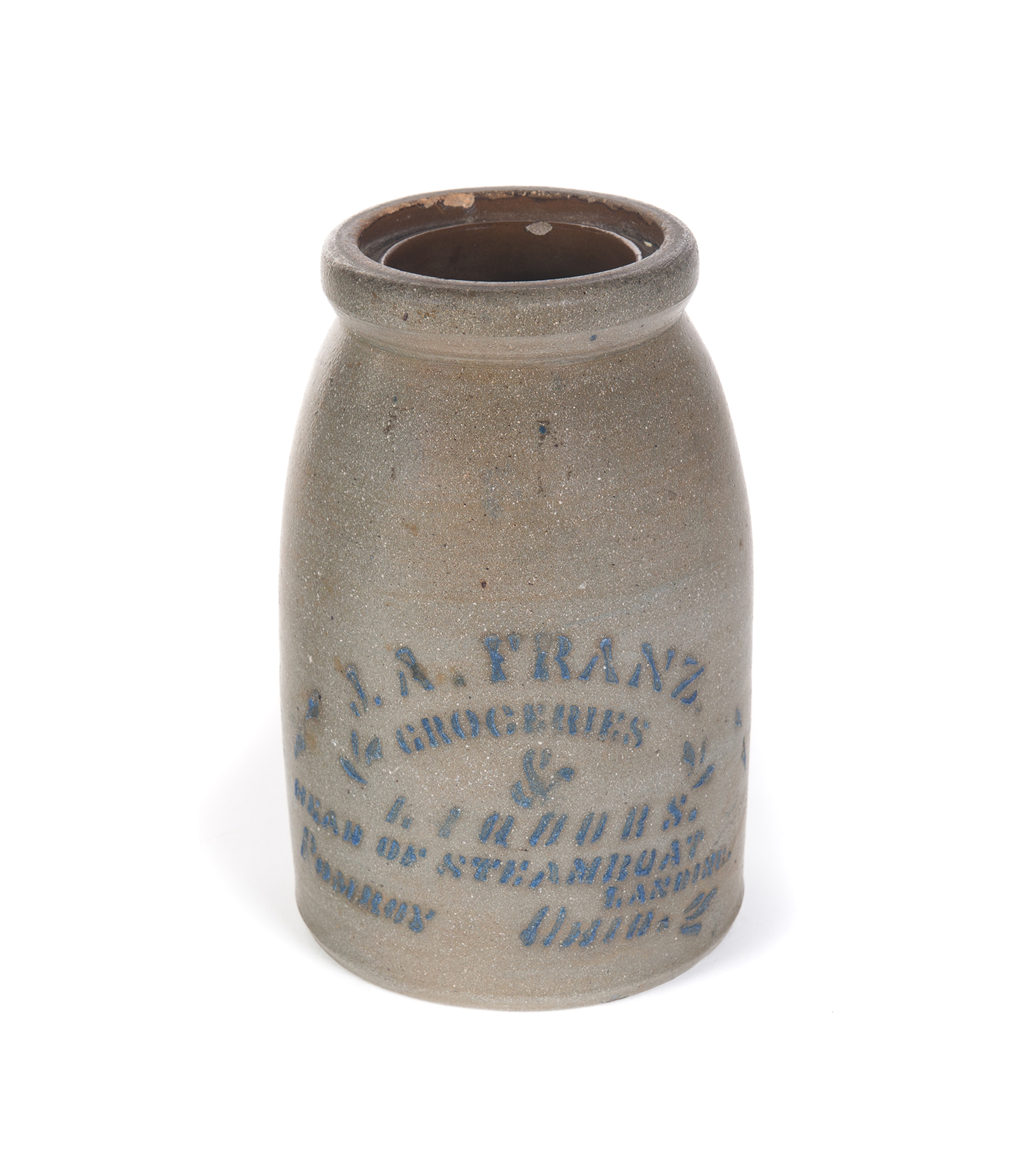 Appraisal: AMERICAN STONEWARE CANNING JAR Second half- th century Stenciled cobalt