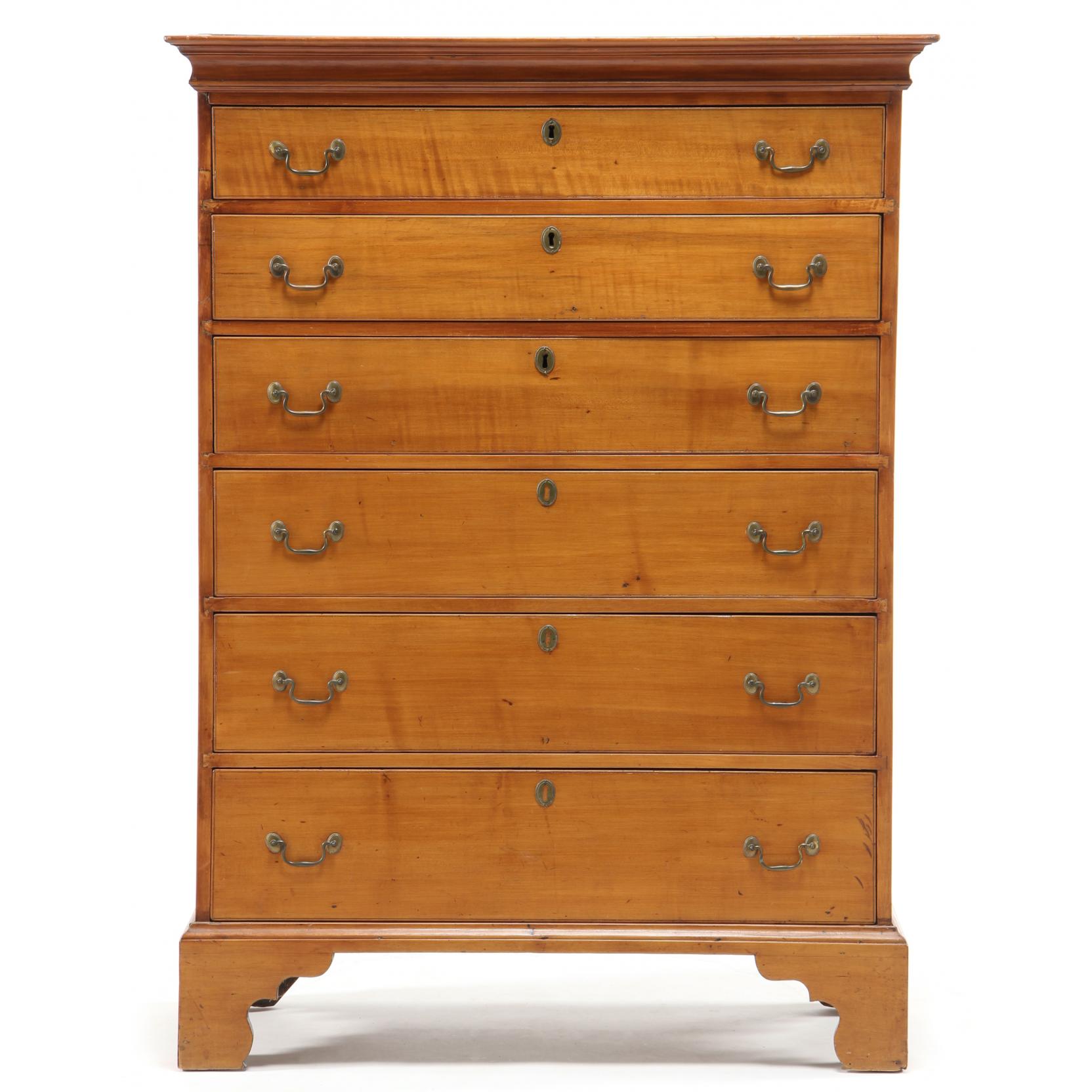 Appraisal: New England Chippendale Tall Chest of Drawers circa maple white