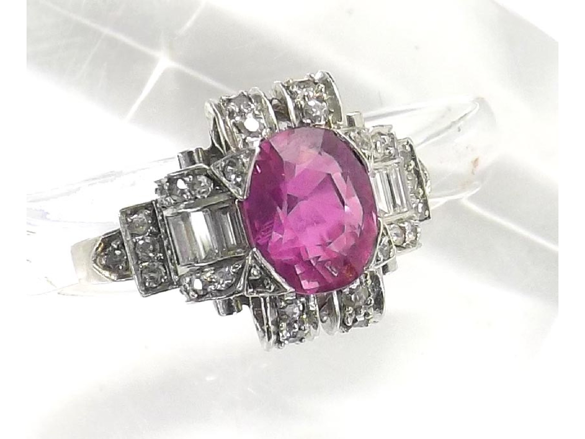 Appraisal: Art Deco platinum pink sapphire and diamond dress ring the