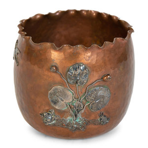 Appraisal: An Aesthetic Movement Hammered Copper and Silver Mounted Bowl Gorham