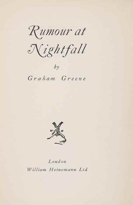 Appraisal: Greene Graham Rumour at Nightfall advance proof copy original plain