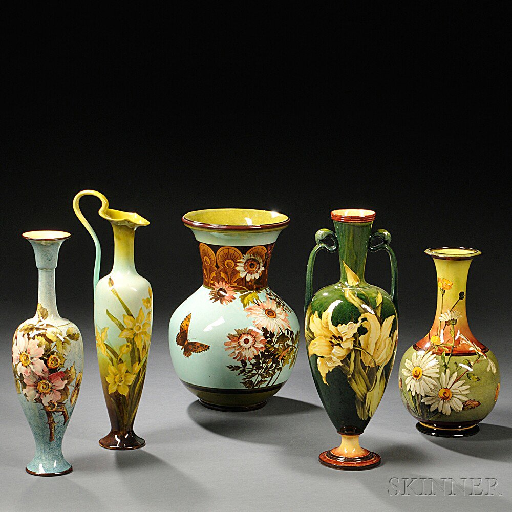 Appraisal: Five Doulton Lambeth Faience Items England late th century each