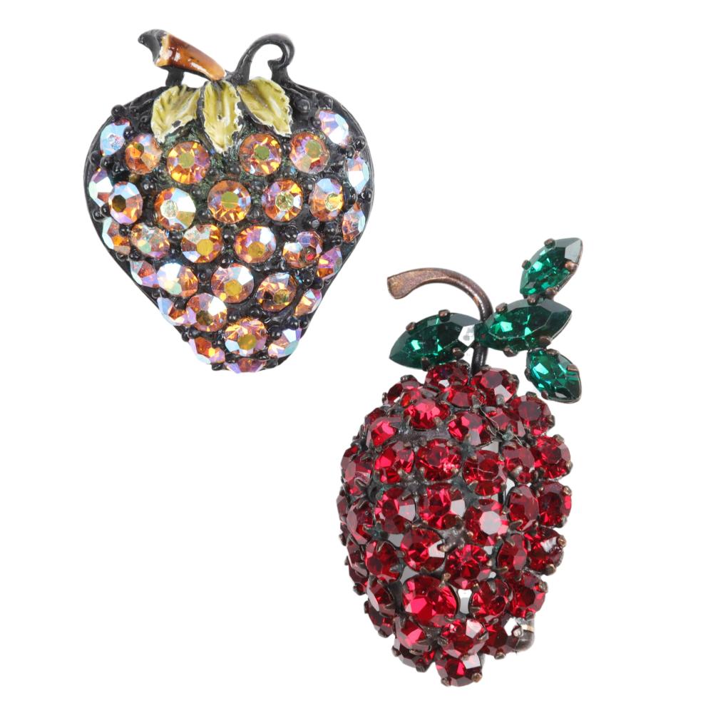 Appraisal: TWO AUSTRIAN PAVE STRAWBERRY PINS AURORA BOREALIS CRYSTAL SET H