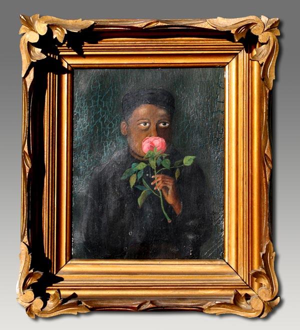 Appraisal: BLACK AMERICANA FOLK ART PORTRAIT OF A NEGRO BOY WITH