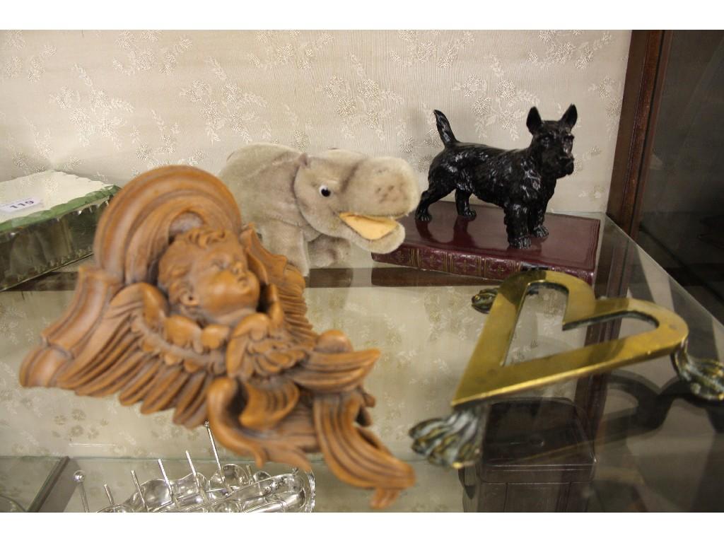 Appraisal: Vintage stuffed Hippo long bookend modelled as Scottish terrier upon