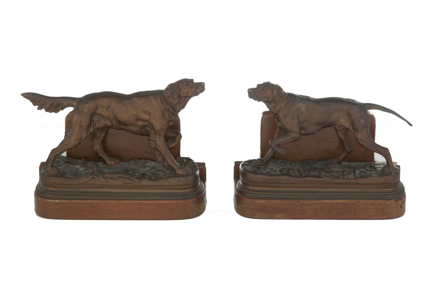 Appraisal: PAIR OF BRONZE DOG BOOKENDS AFTER MOIGNIEZ American th century