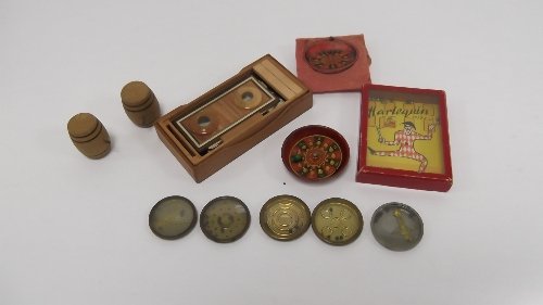 Appraisal: A Harlequin box puzzle a toy roulette wheel various other