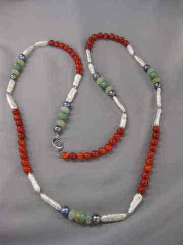 Appraisal: Coral Pearl Jade Necklace a stunning combination '' long