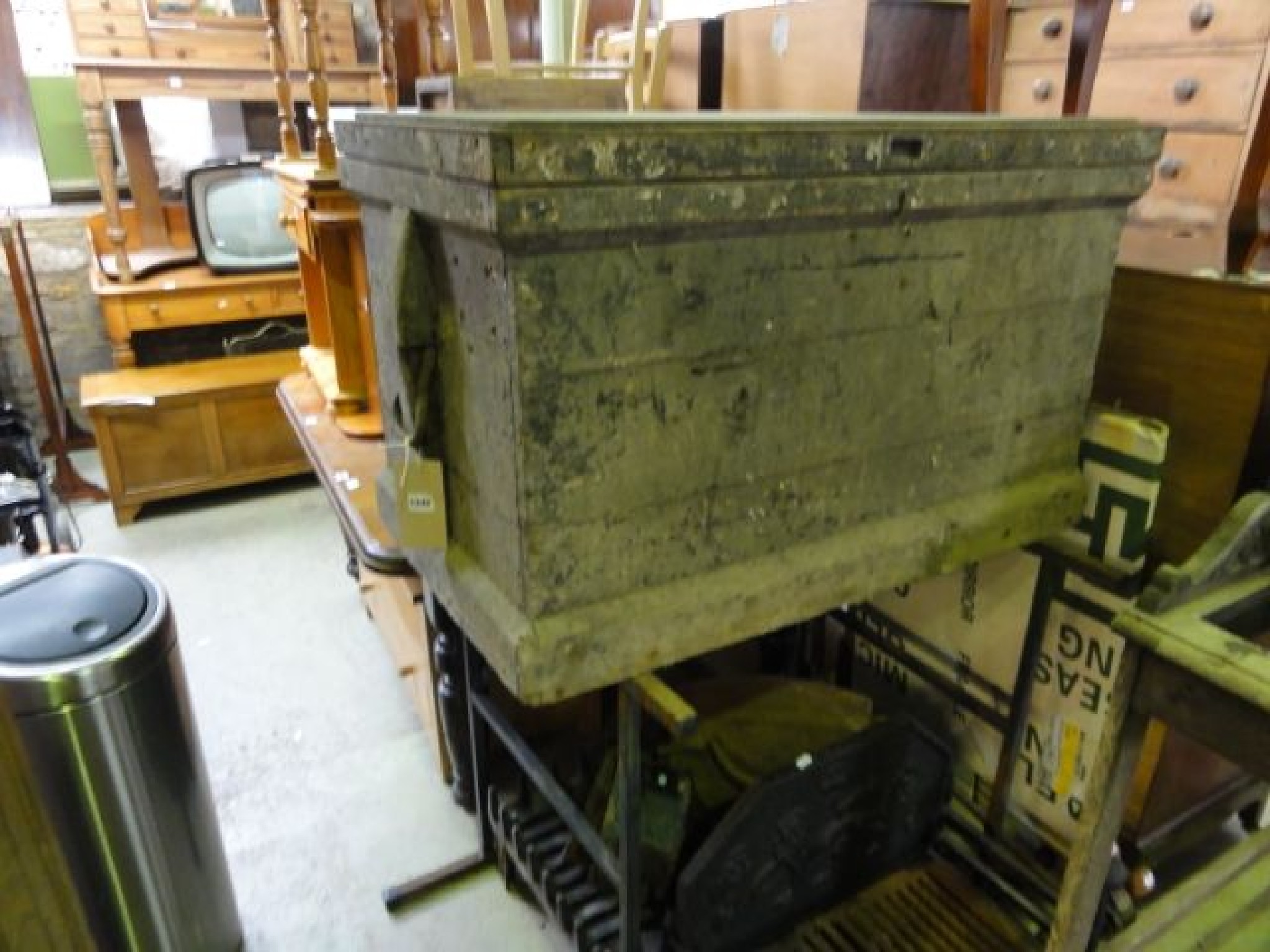 Appraisal: A vintage stained pine carpenters chest possibly shipwright with hinged