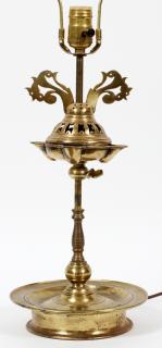 Appraisal: BRASS OIL LAMP CONVERTED TO ELECTRIC BRASS OIL LAMP CONVERTED