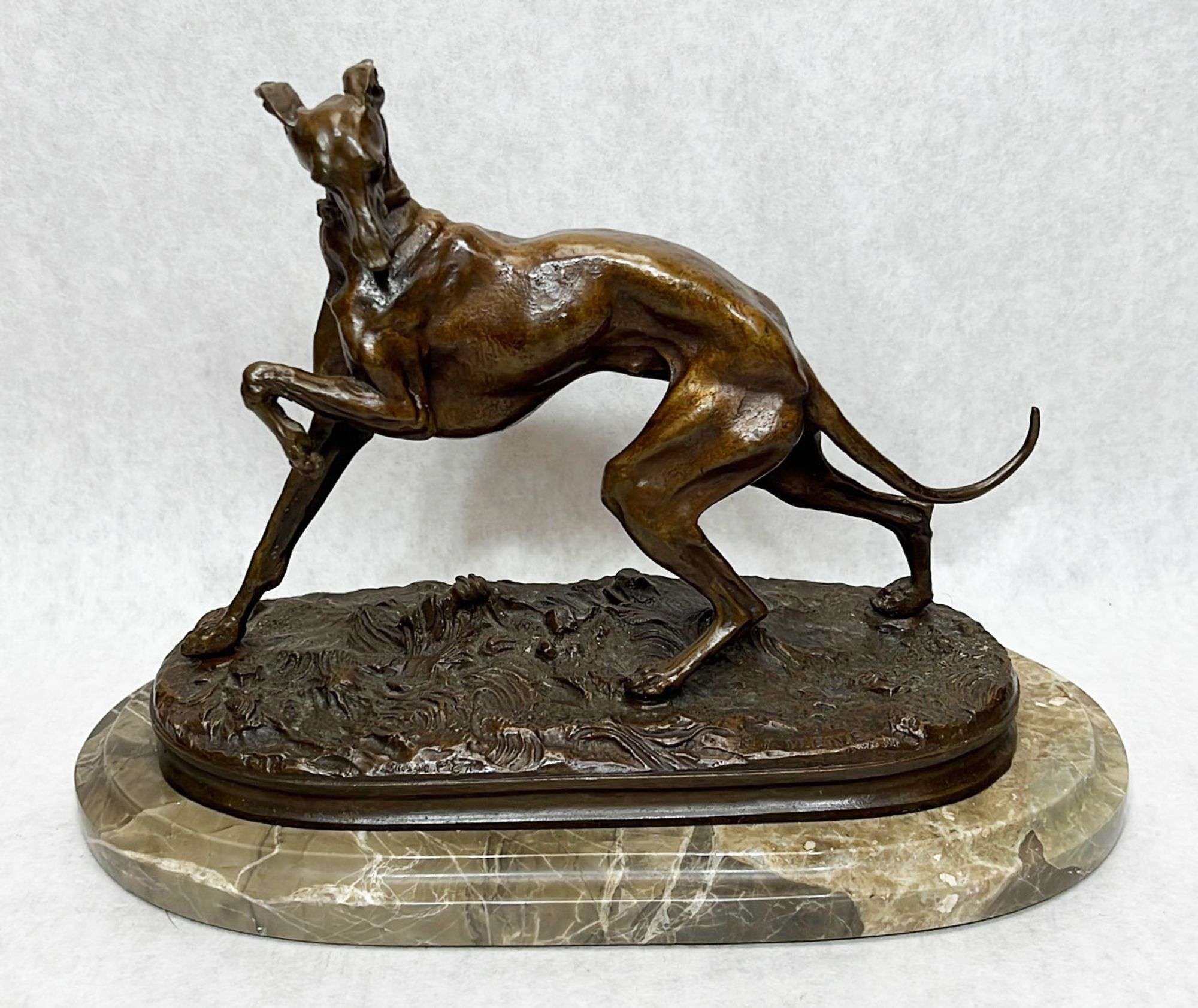 Appraisal: Bronze whippet dog sculpture after Pierre Jules MeneLate th or