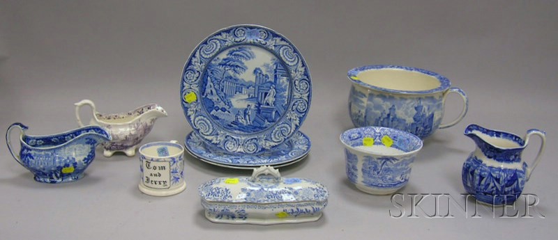 Appraisal: Ten Assorted Staffordshire and Staffordshire-type Transfer Decorated Items two sauceboats